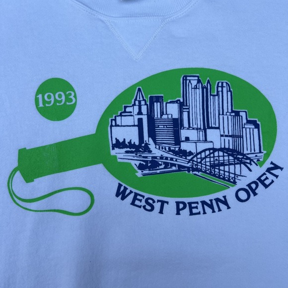 VTG Russell Athletic Sweatshirt Mens Large White Boxy West Penn Open Tennis 90s - Picture 3 of 11